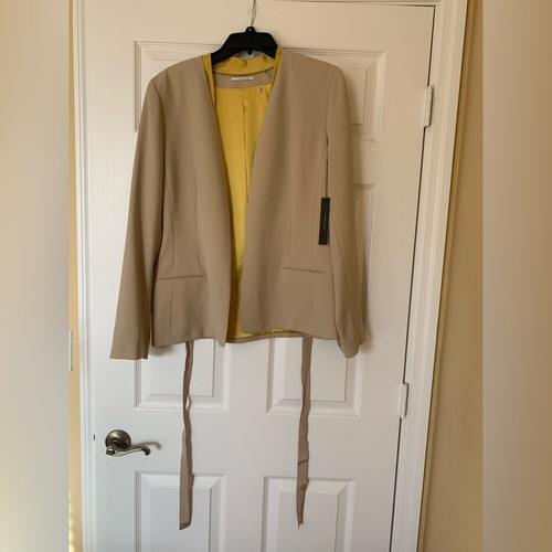 T Tahari Tan Blazer Modern Lightweight Design with Waist Ties, Size 14