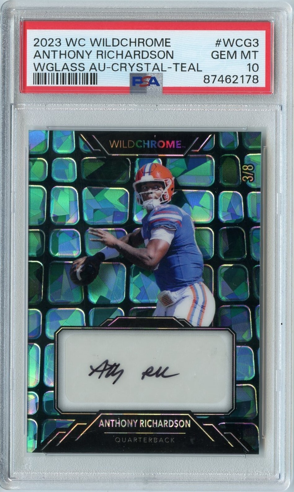 Anthony Richardson Wild Card Wildchrome Draft Wildglass Autographs #WCG3 Crystal Holographic-Teal