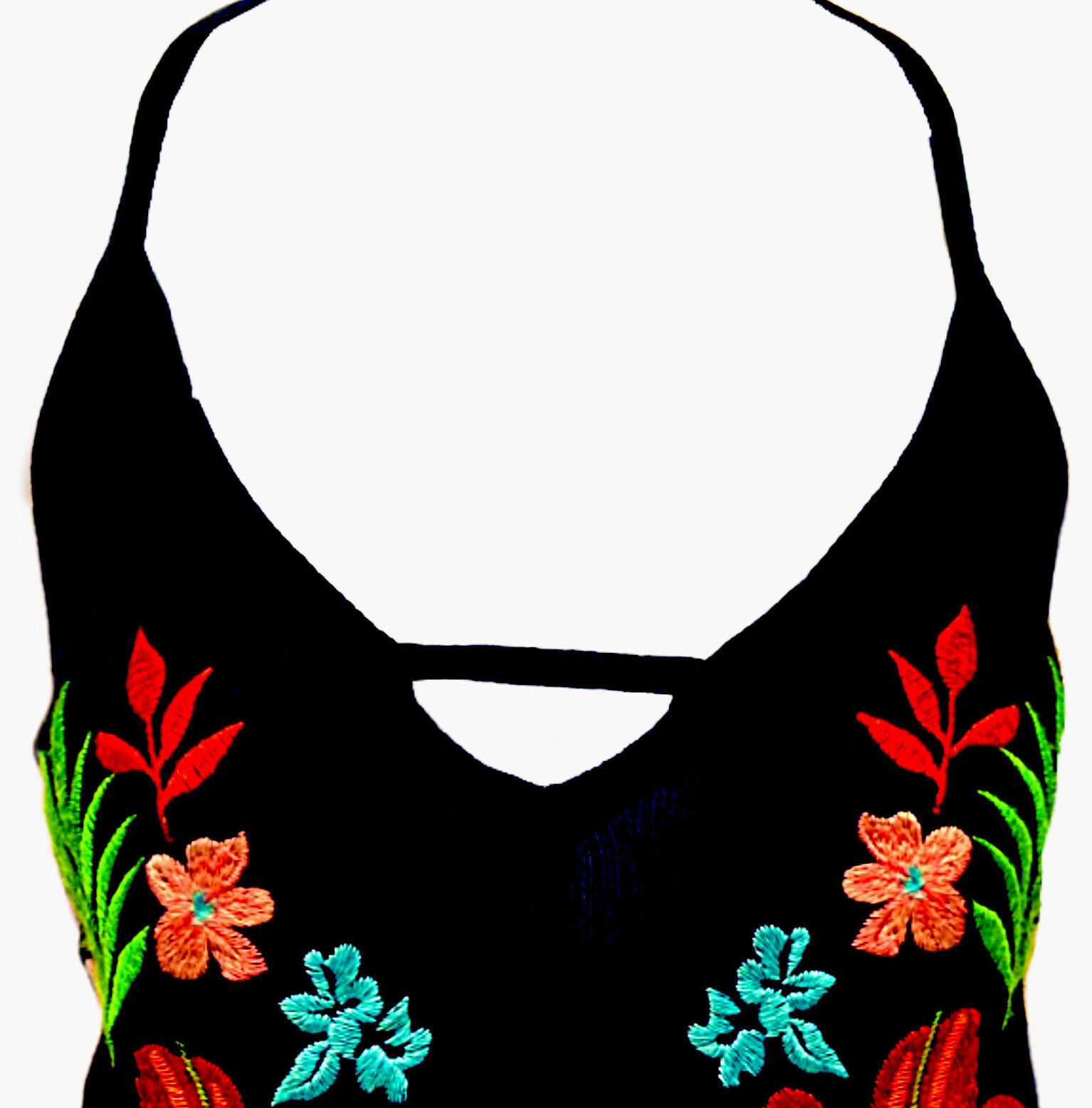 Black Guaze Sundress Strapy Back Embroidered Flor… - image 6