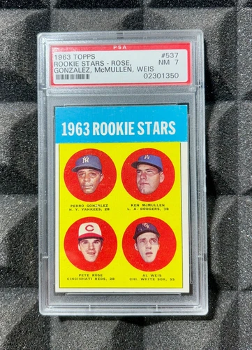 1963 TOPPS #537 PETE ROSE RC BASEBALL ROOKIE CARD PSA 7 NEAR MINT!