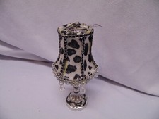 Black & white spotted miniature Doll house Lamp 5 1/2" tall silver base