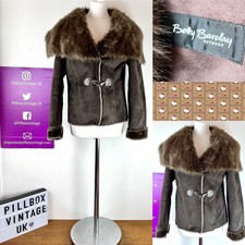 Y2k Betty Barclay Outdoor Jacket Size U.k. 10 Faux Suede Faux Fur Collar Brown