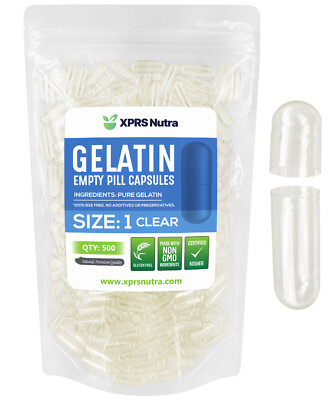 Size 1 Clear Empty Gelatin Capsules Gelcaps Pills Kosher Caps