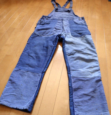 RARE LE MONT ST MICHEL 1920s-1930s Gold Embroidered Label MOLESKIN OVERALLS W35