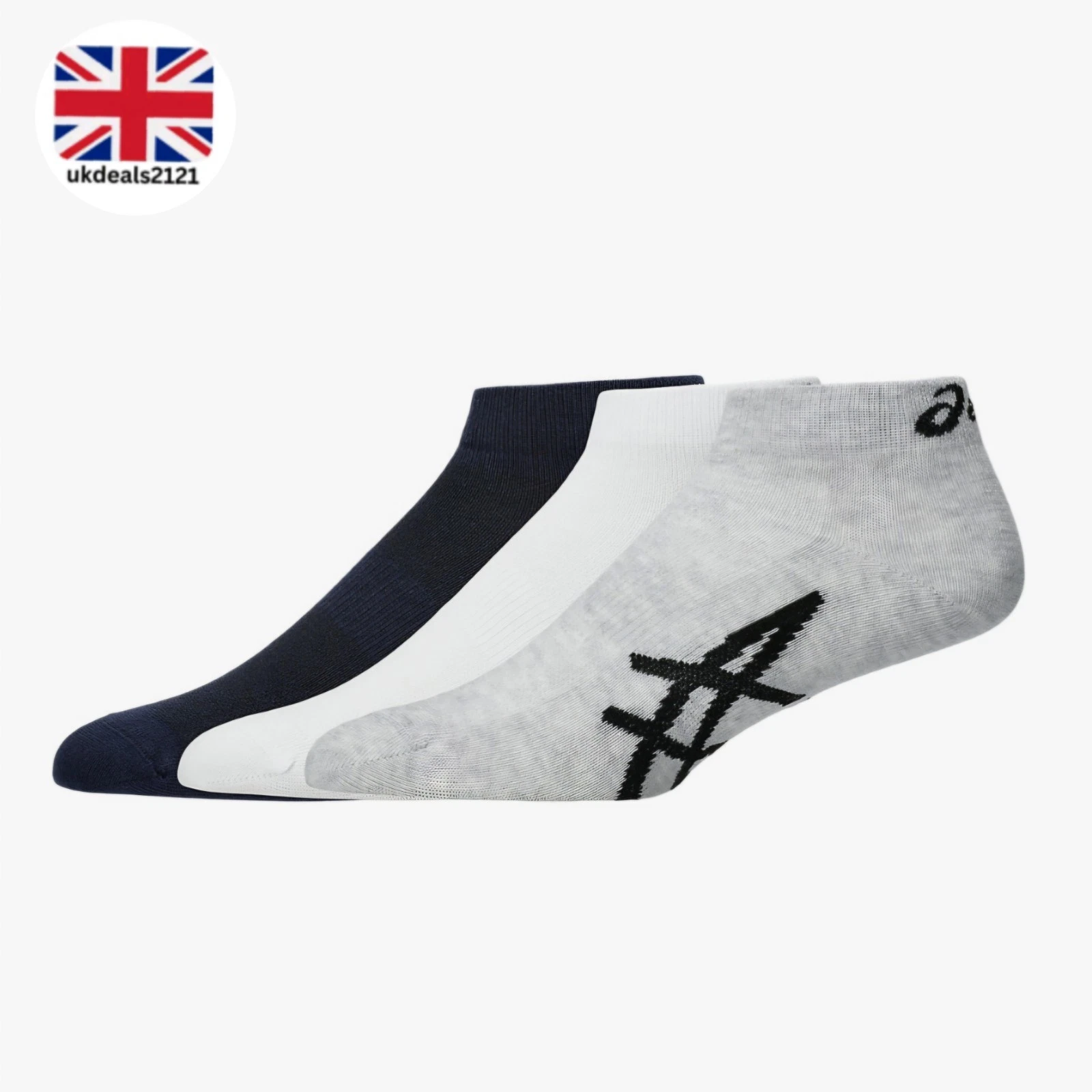 ASICS Men’s Ankle Socks 3 Pack UK 11.5-13 White Navy Grey Sports Comfort NEW