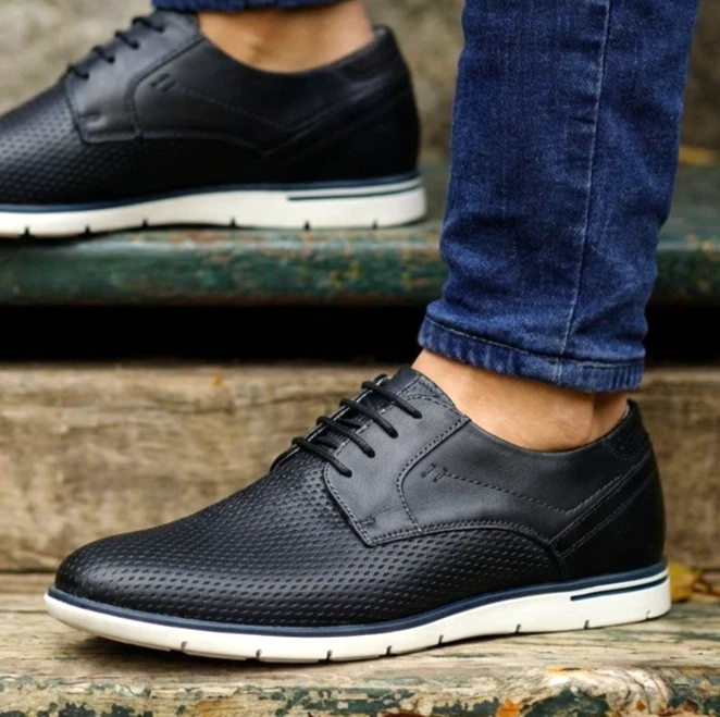 Mens Casual Shoes Leather Comfort Lace Up Walking Smart Casual Trainers Size
