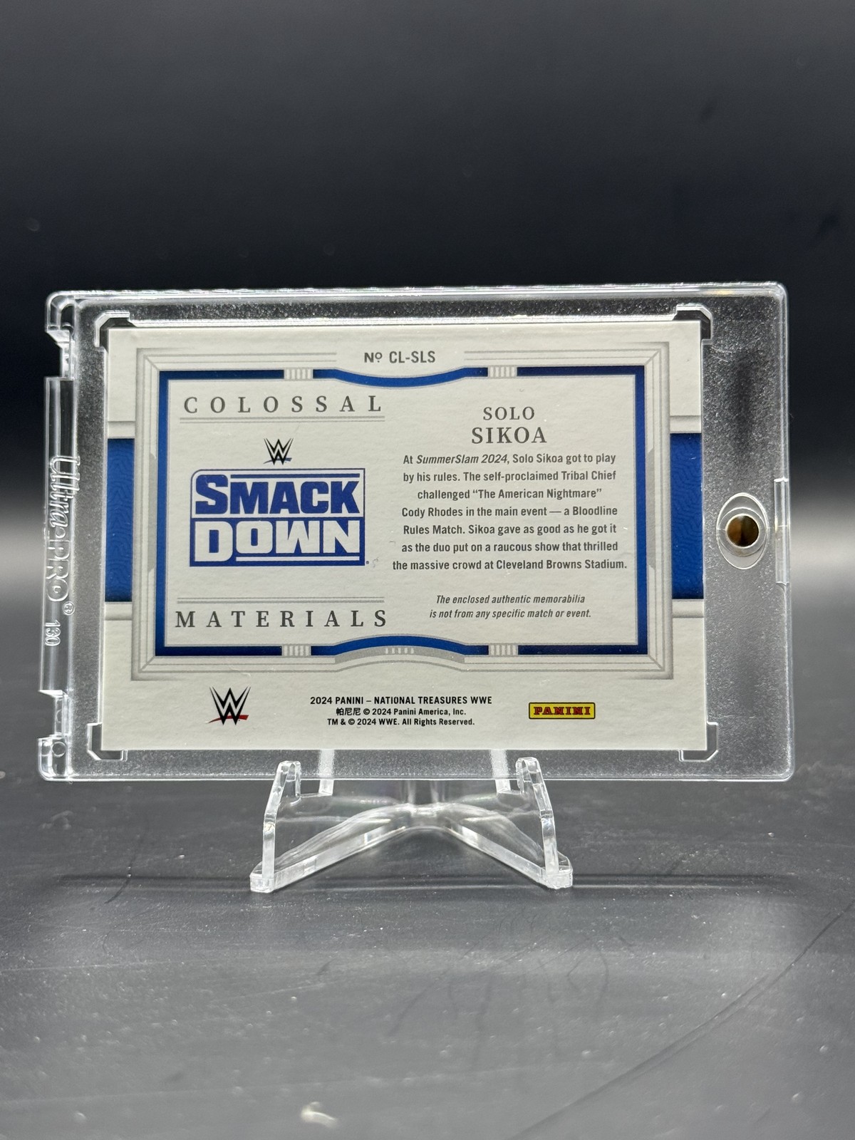 2024 Panini National Treasures WWE Solo Sikoa Colossal Materials Platinum 1/1 view 2