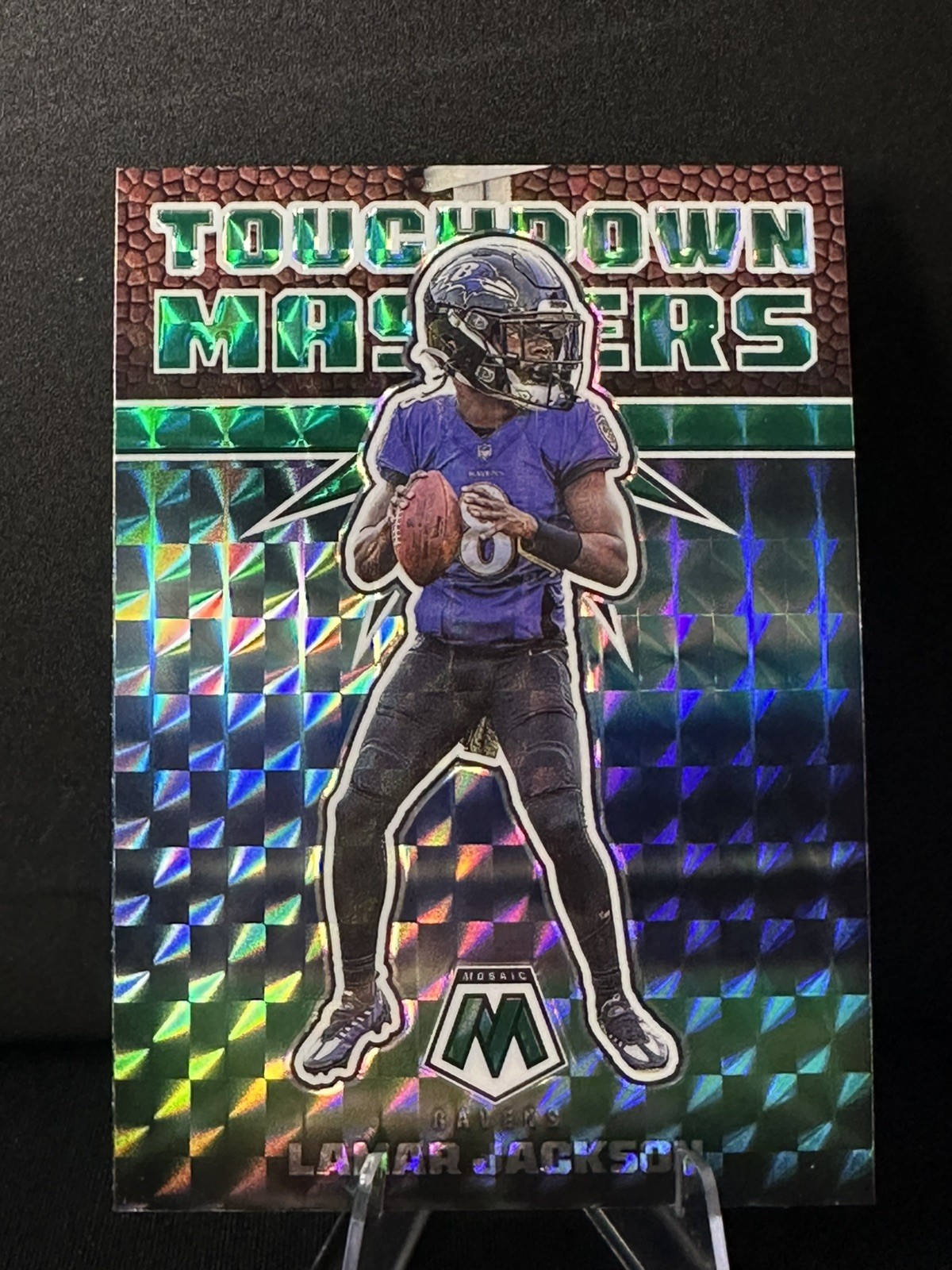 2022 Panini Mosaic - Touchdown Masters Lamar Jackson #TD-10 Green Mosaic Prizm