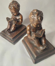 Kathodian Bronze Works (KBW) Antique Bronze Bookends Cherubs Reading, Darling.