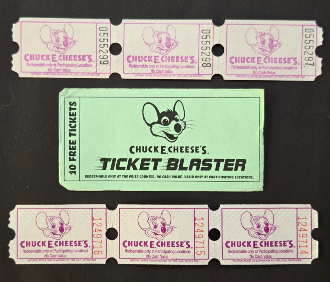 CHUCK E CHEESE TICKETS LOT- 3)625GT, 3)630GT, 1)TB 6 - TICKET