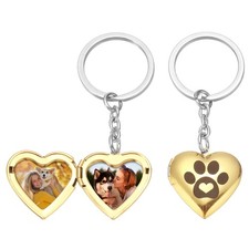 Heart Shape Dog Paw Locket Keychain for Women, Gold Photo Keychain