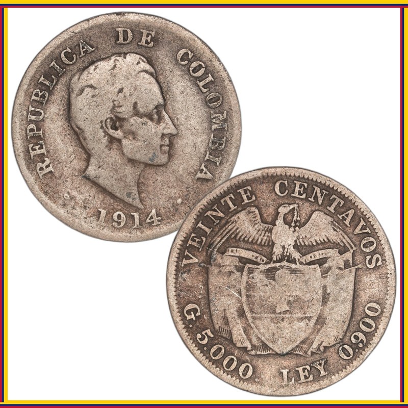 Colombia - 20 Centavos - 1914 - KM#197 - Silver .900 - 0.145 ASW