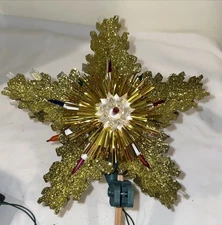 Vtg 2000’s Christmas Tree Top 11 lights Gold Glitter Star Single Flashing