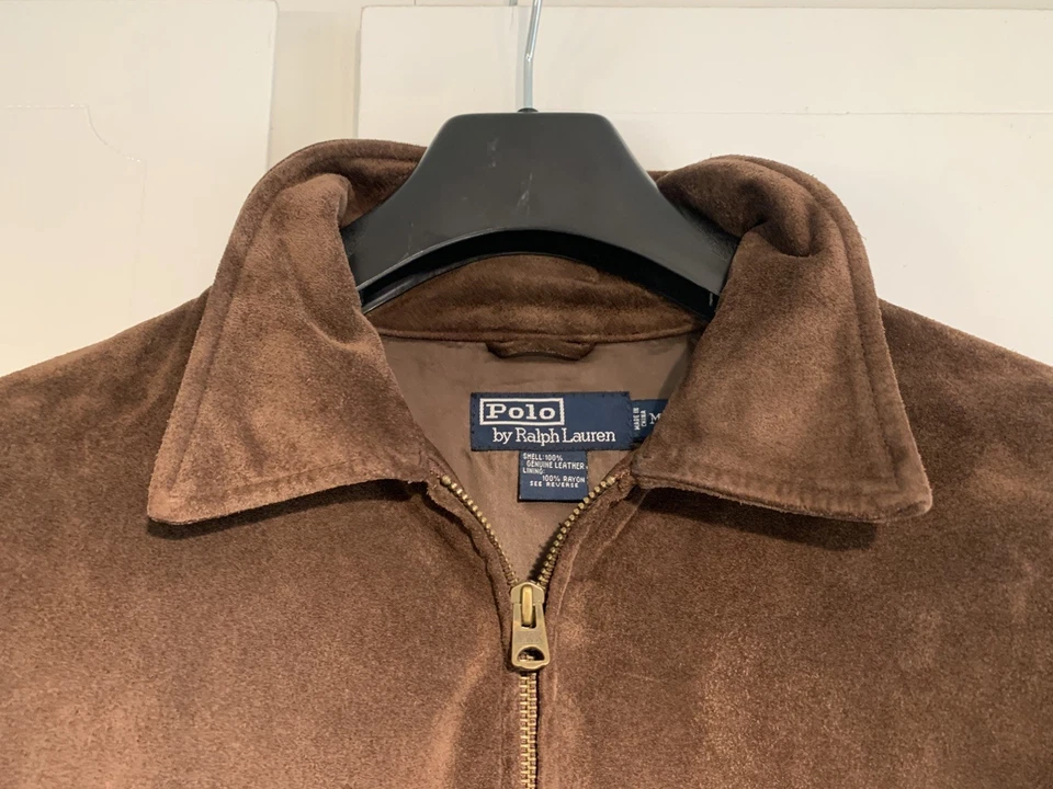 Chaqueta Bomber Polo Ralph Lauren Vintage Gamuza Cuero Para Hombre M Abrigo Forrado Marrón Foto 3 de 4