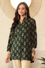 Indian Women BEAUTIFUL Green Cotton Floral Printed Top Tunic Kurta Kurti Dress