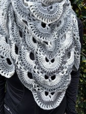 Large Triangle Scarf/shawl Virus Pattern Greys And Cream Handmade Crochet
