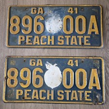 Pair 1941 Georgia Peach Original Paint License Plates