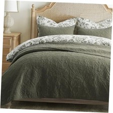 EVERGRACE 100 Cotton Paisley Quilt Set, Full/Queen 92  x 92   Olive Green