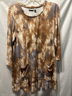 LOGO Lori Goldstein Women s Large Tie Dye Tunic Patch Pockets Boho Lagenlook