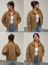 VTG Winlit Womens Leather Brown Leather Bomber Jacket Size M Moto Riding