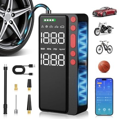 Tire Inflator Portable Air Compressor, Smart APP Control Air Black (10000mah)