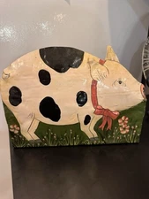 Vintage 1989 Metal Pig Sculpture Planter Box Farmhouse Rustic Handcrafted