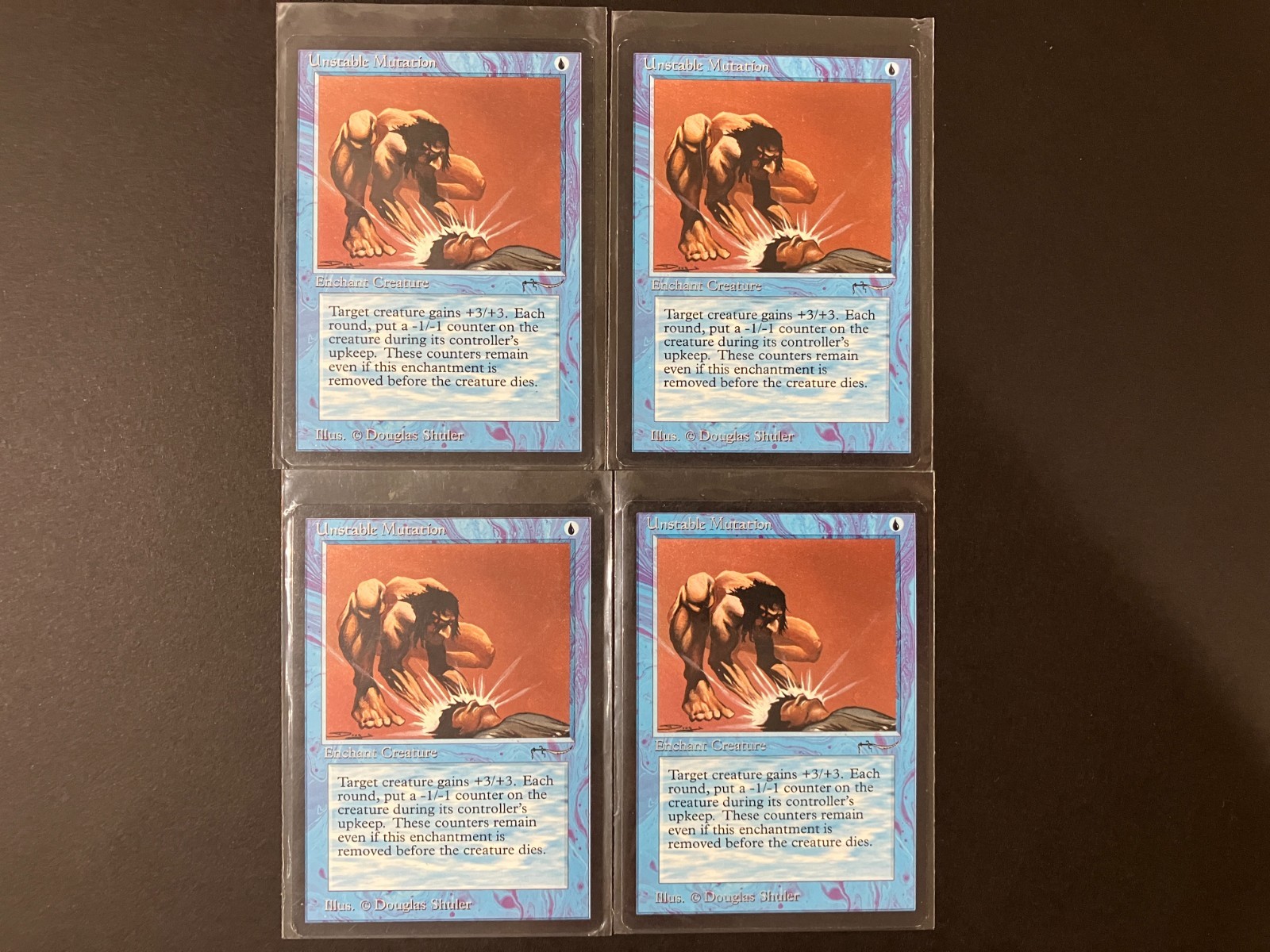 4 x UNSTABLE MUTATION Vintage Arabian Nights MTG Magic the Gathering Blue Cards