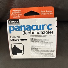 Panacur C 4 gram Canine 40lbs Dewormer Treatment 3 packets . Exp 6/27