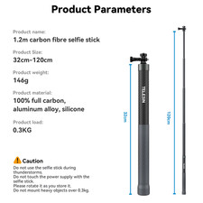 1.2M 3M Carbon Fiber Selfie Stick Monopod Extendable with 1/4 Screw for Gopro In