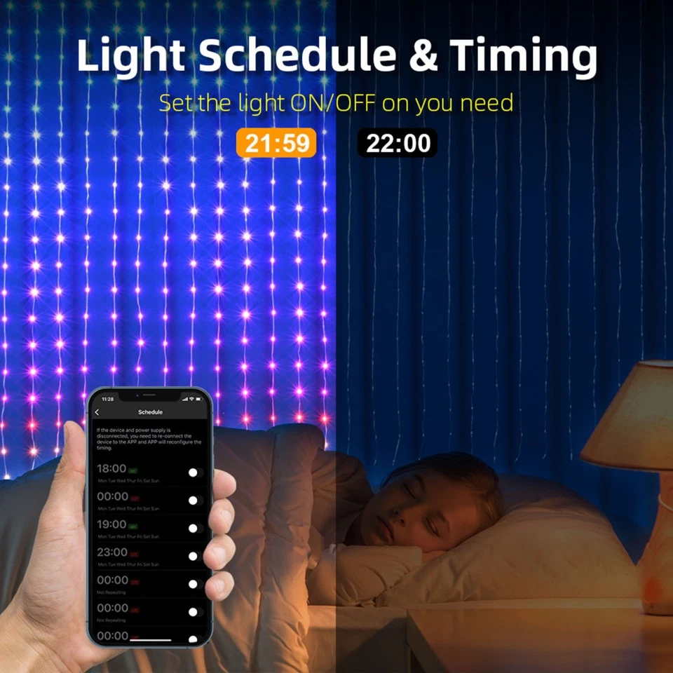 Cadena de luces LED cortina luz de hadas habitación RGB luz inteligente con aplicación control remoto Foto 4 de 4