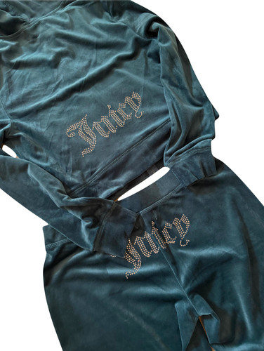Juicy Couture Y2K Vintage Velour Tracksuit Matching Set Pants Jacket Teal Size M
