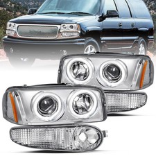 For 2000-2006 Gmc Yukon Denali Chrome Projector Bumper Lamps Headlights Assembly