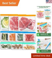 10 Pack BPA-Free Reusable Silicone Bags - Perfect for Freezer Storage  More