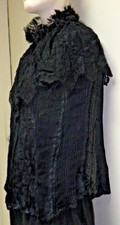Antique 1880s Victorian Black Silk Accordion Pleated Evening Mourning Clock Cape