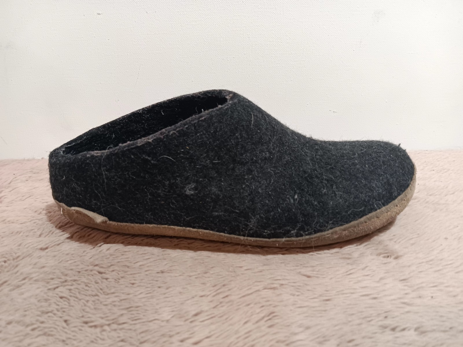 SAOLA Glerups ciabatte nere in lana suola in pelle da donna taglia EU 38 US 7