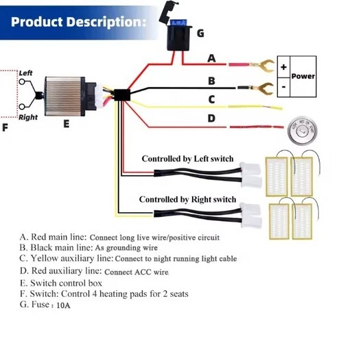 2Seats Car Seat Heater Kit Alloy Wire Heating Pads 3Gear Single Switch Universal - Bild 4 von 9