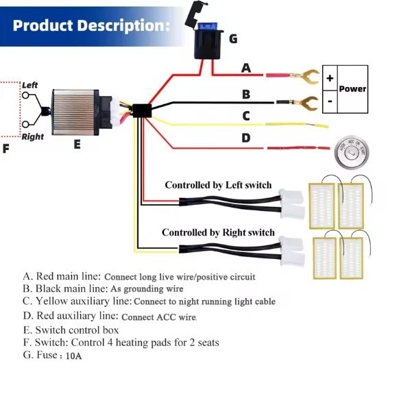 Universal 12V Car Seat Heater Kit Heating Pad 3-Level Control Switch Fit 2 Seats Foto 3 de 4