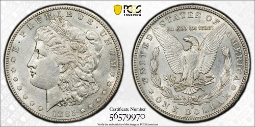 1885 S Morgan Silver Dollar PCGS Gold Shield AU50