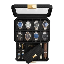 SONGMICS HOME RONNE Collection - 8-Slot Watch Case with Travel Watch Pouch, W...