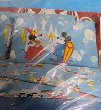 Vintage Disney Twin Size Fitted Sheet Mickey Donald Minnie Pluto 39x75