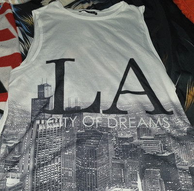 Atmosphere Damen Trägershirt Stadtmotiv Print weiß grau Größe 42
