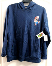 SUPER MARIO NAVY BLUE PULLOVER HOODIE BOYS SIZE XXL 18 NINTENDO NWT