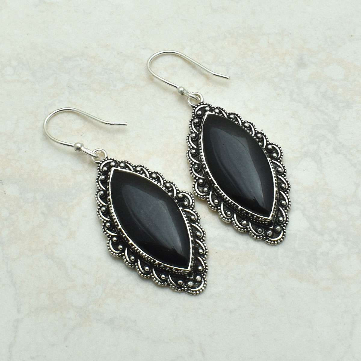 Black Onyx Gemstone Handmade Drop Dangle Earrings Jewelry Gift 2.24