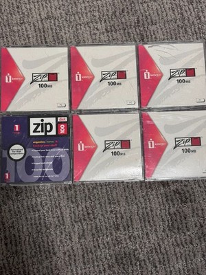 Iomega Zip 100 MB Disks Lot of 6, in cases, 1994, retro tech, vintage,IBM