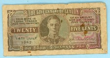 Ceylon ( Sri Lanka ) 25 Cents 14 July 1942