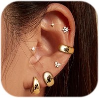 Ohrringe Set 7 Paar Hypoallergen 14K Vergoldet Huggie Creolen Gold Silber Damen