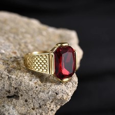 Vintage Ring Stainless Steel Geometric Gemstone Wedding Anniversary Men Jewelry