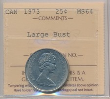 Canada Elizabeth II 25 Cents 1973 Large Bust - ICCS MS64