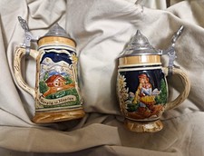 Made in Germany 2x Bierkrug Steingut/Keramik mit Zinndeckel Reliefdekor