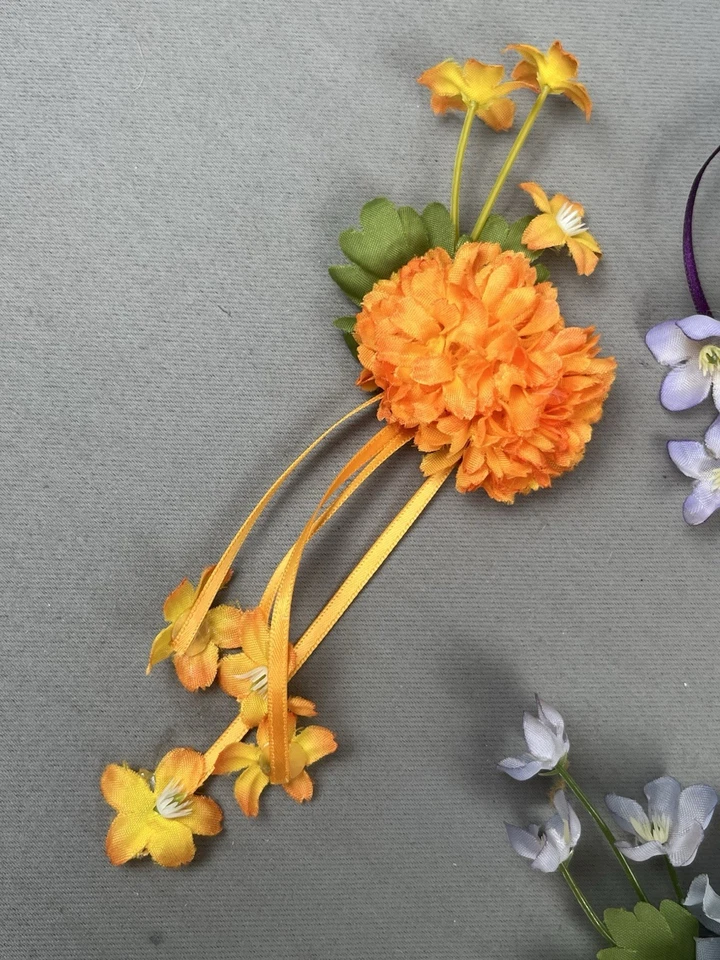 Vintage Hair Clip FLOWER Fabric Rectangle Barrette - Lot Of 5 - Image 2 of 4